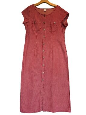 Sz 16 Isabella Bird Button-Front Red Striped Denim Midi Dress